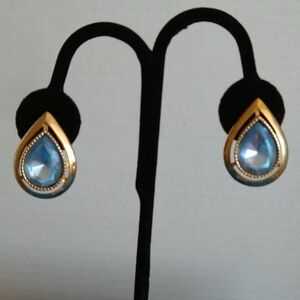 - Pierced vintage pierced earrings baby powder blue teardrop stone trimmed…